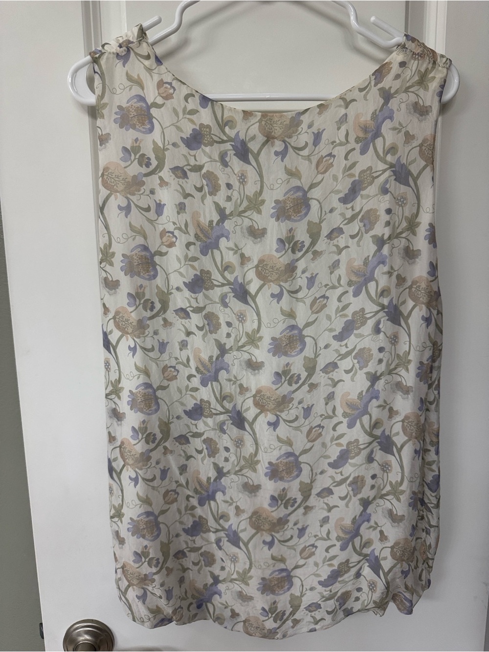 Floral Sleeveless Blouse - Cream with Lavender and Sage Detail